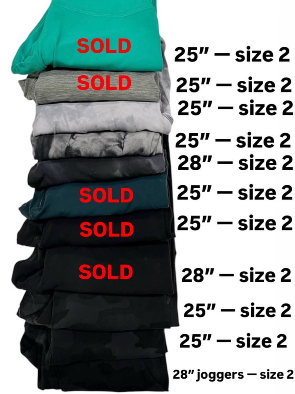 Lot of Lululemon Align, size 2, 25”, various colors